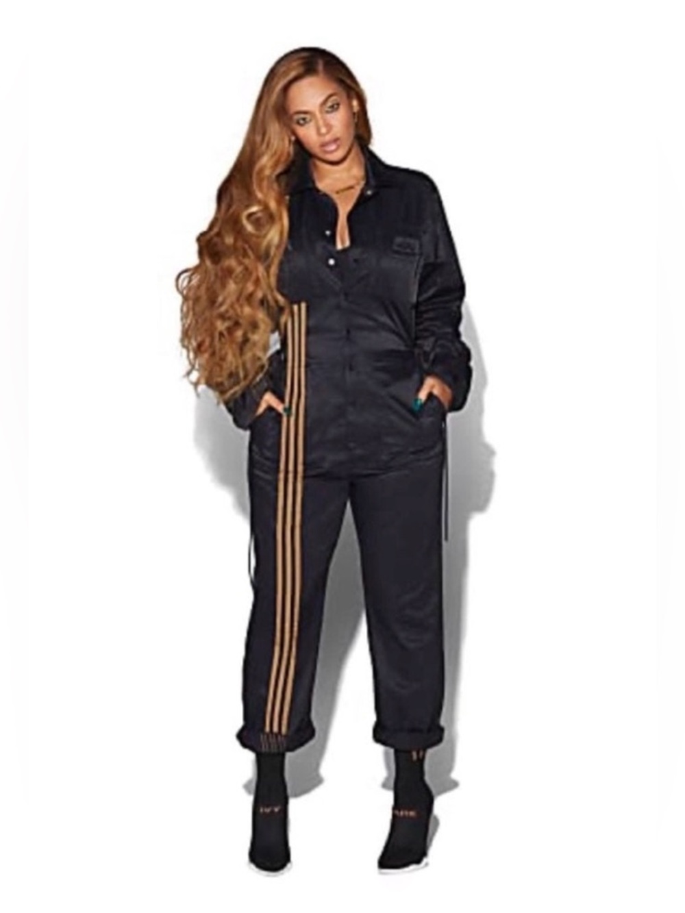 NWT Adidas x Ivy Park 3-Stripes Jumpsuit | Black/Mesa, Unisex L - Picture 8 of 8